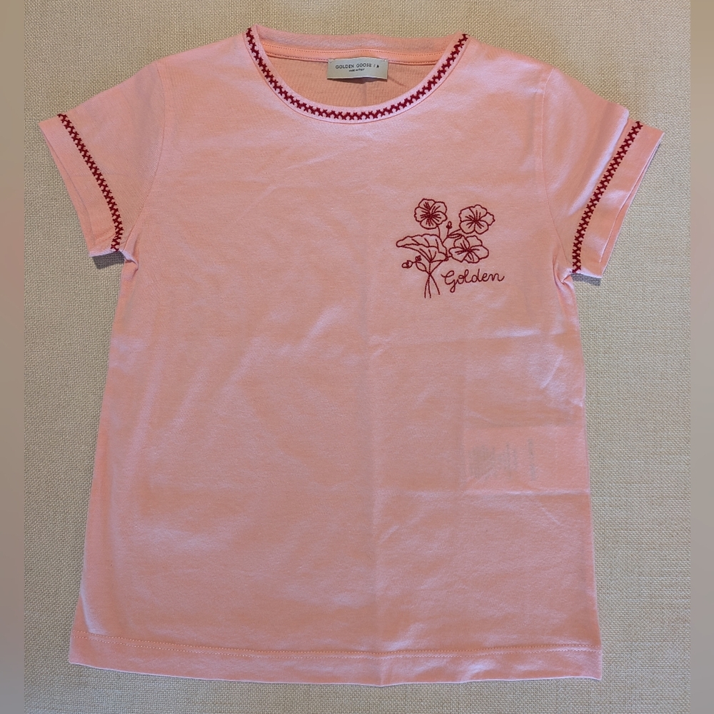 Golden Goose Girl's Size 8 Pink Journey Logo-Embroidered Cotton T-Shirt - NWOT